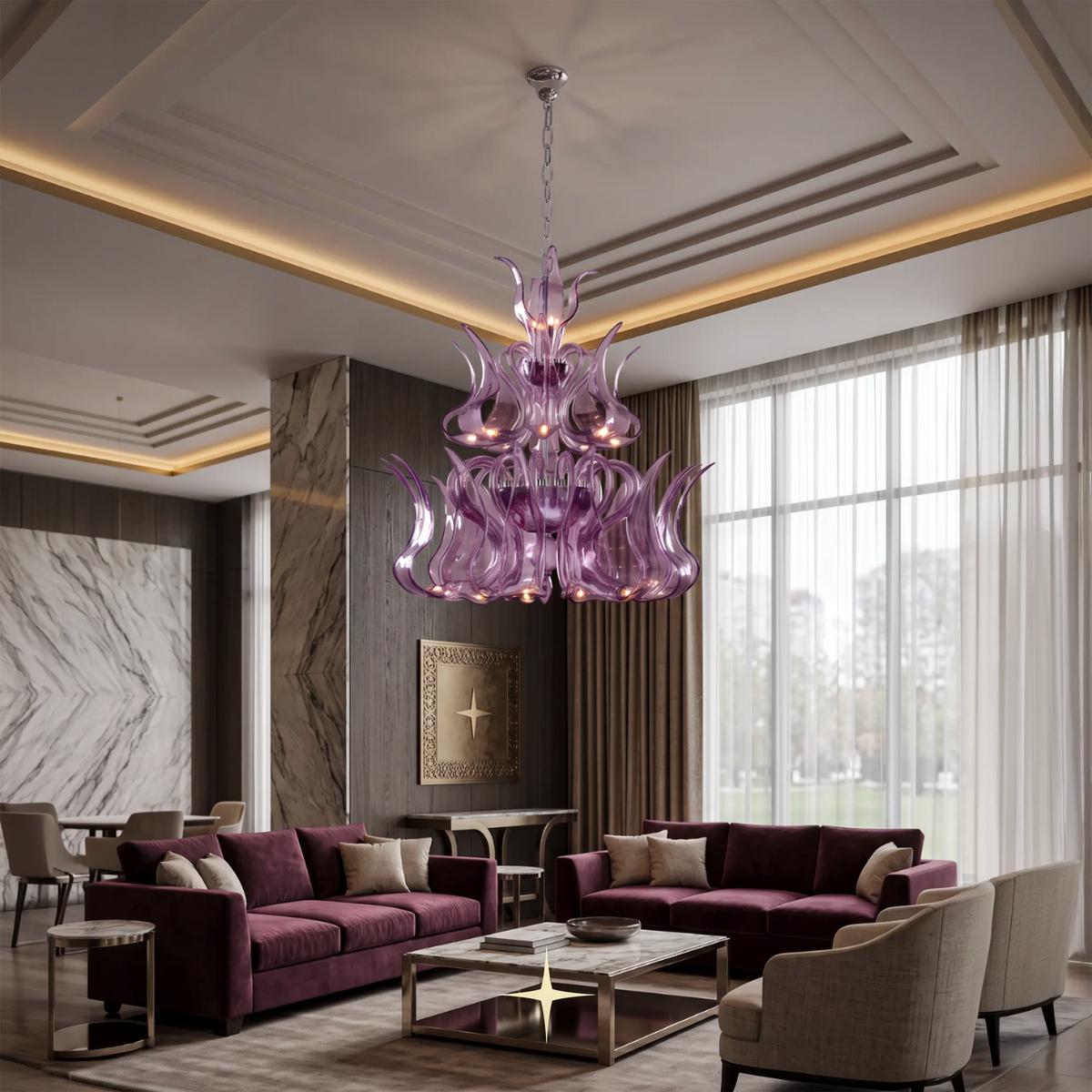 Grand Desperado Chandelier featuring chic elongated and curvaceous bohemian crystal arms available in seven sizes.