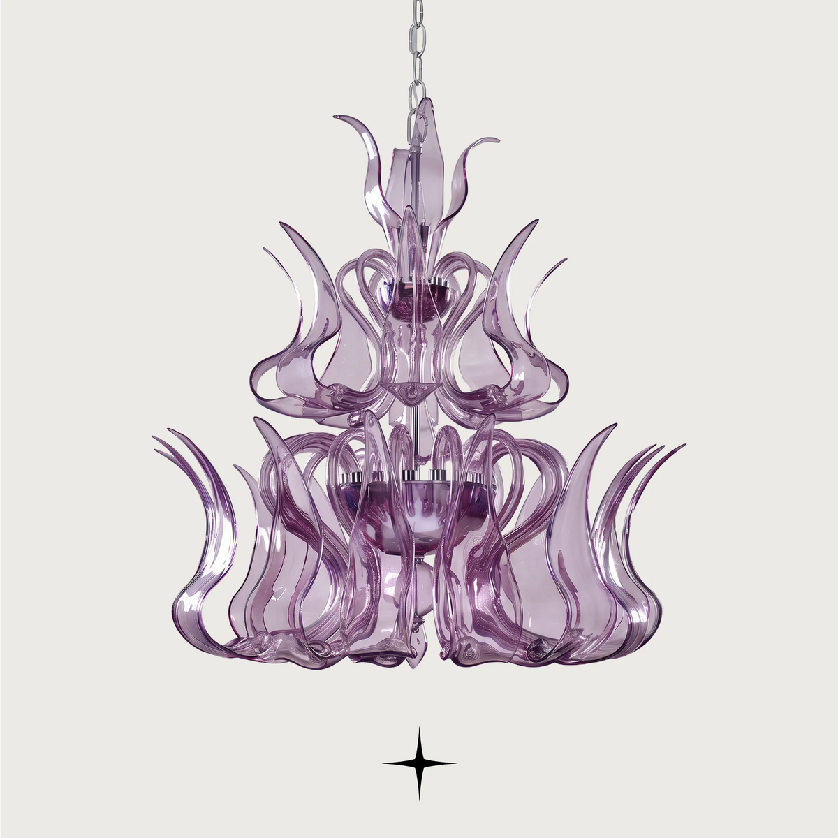 Grand Desperado Chandelier featuring chic elongated and curvaceous bohemian crystal arms available in seven sizes.