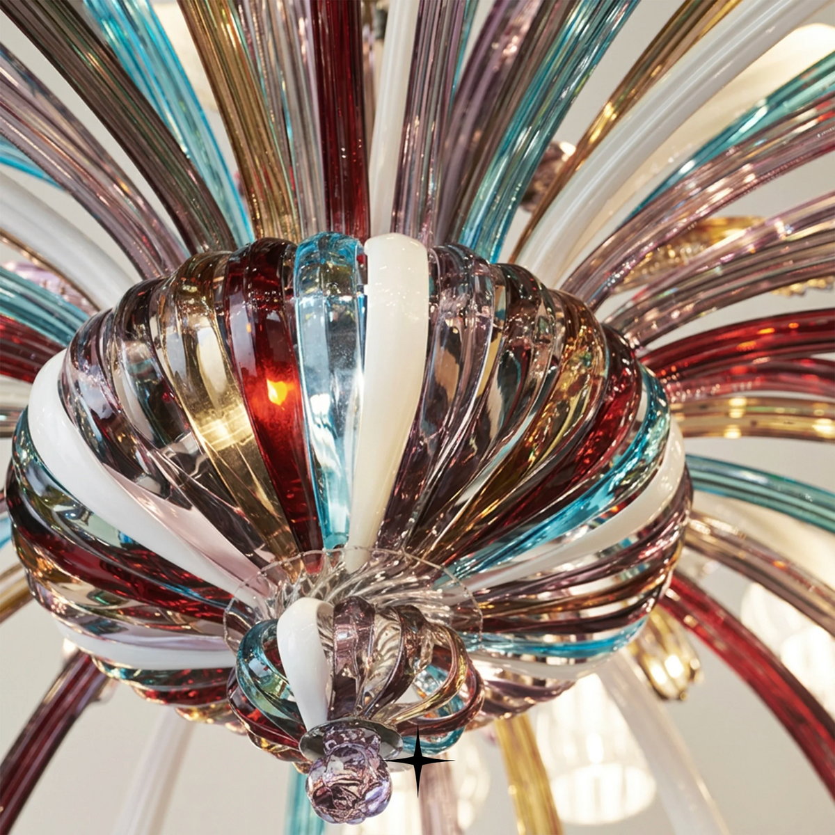 Grand Jasmine Chandelier featuring intricate colorful details available in four stunning sizes including spherical options.