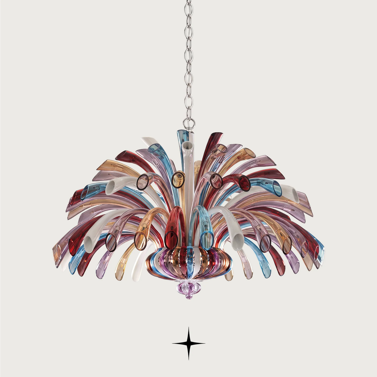 Grand Jasmine Chandelier featuring intricate colorful details available in four stunning sizes including spherical options.