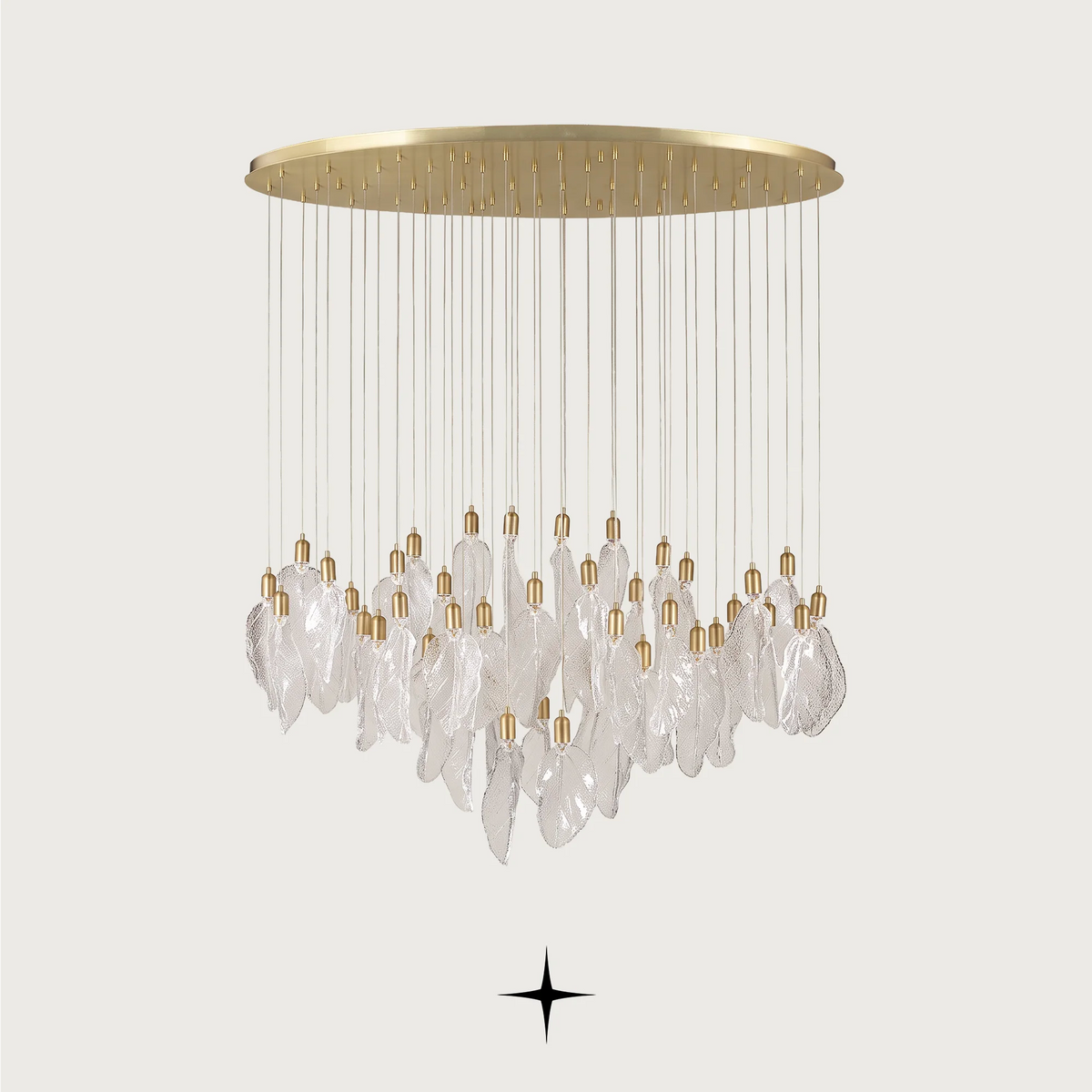 Grand Linear Pristine chandelier featuring classic Murano-style leaves in a magnificent large linear design.