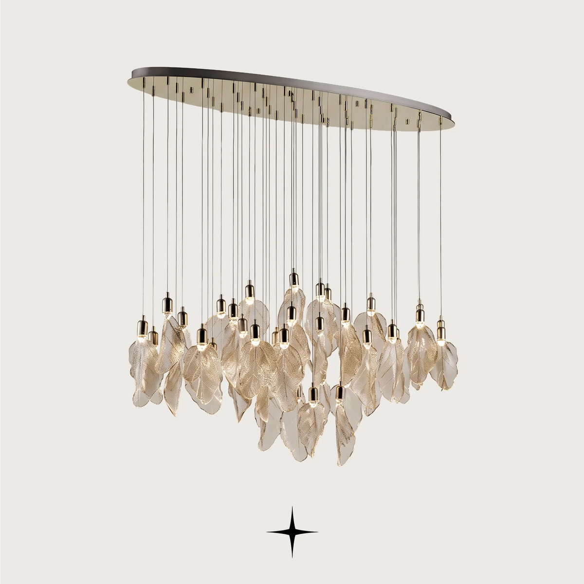 Grand Linear Pristine chandelier featuring classic Murano-style leaves in a magnificent large linear design.