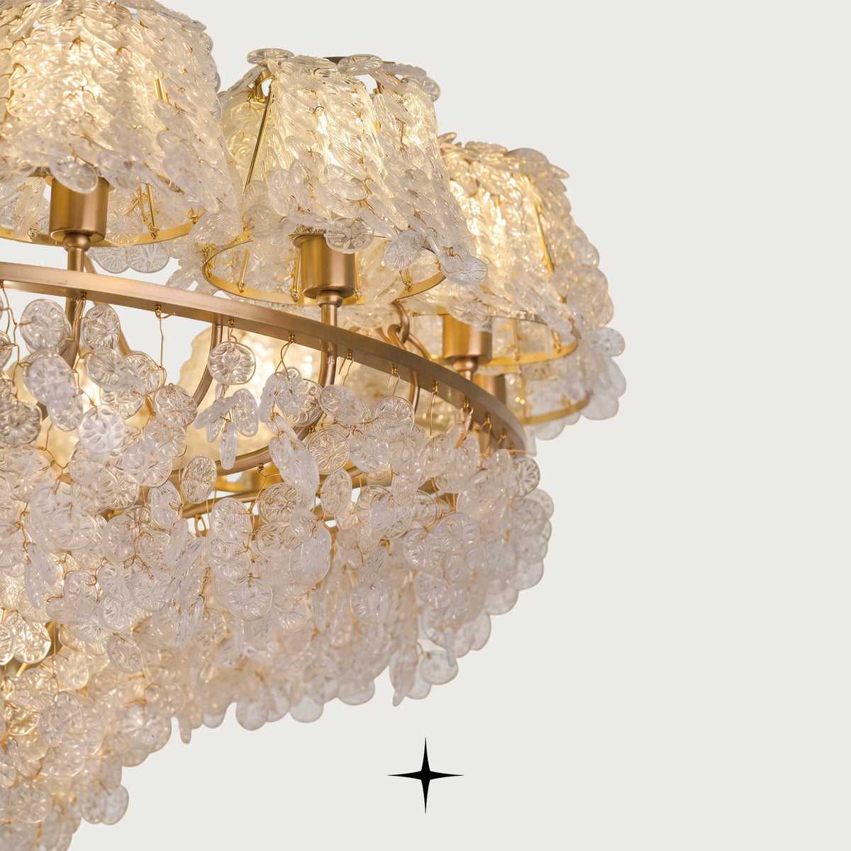 Close-up of intricate handcrafted Murano-style glass teardrops on Grand Oslo chandelier
