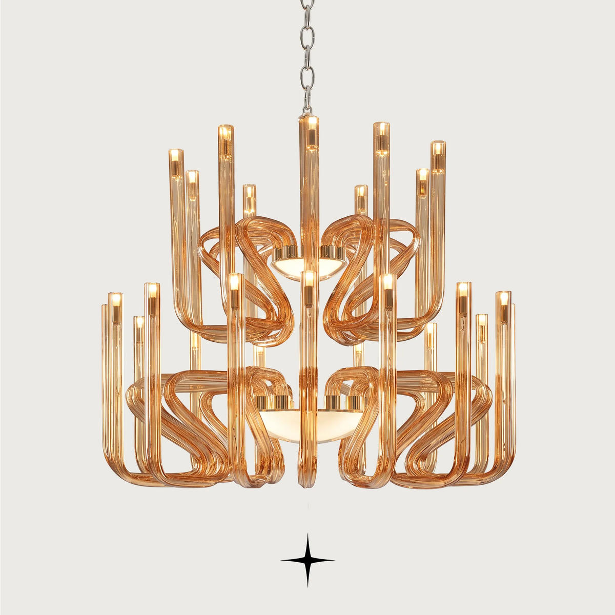 Grand Regal Chandelier featuring post-modern linear design with rich color options and classic materials.