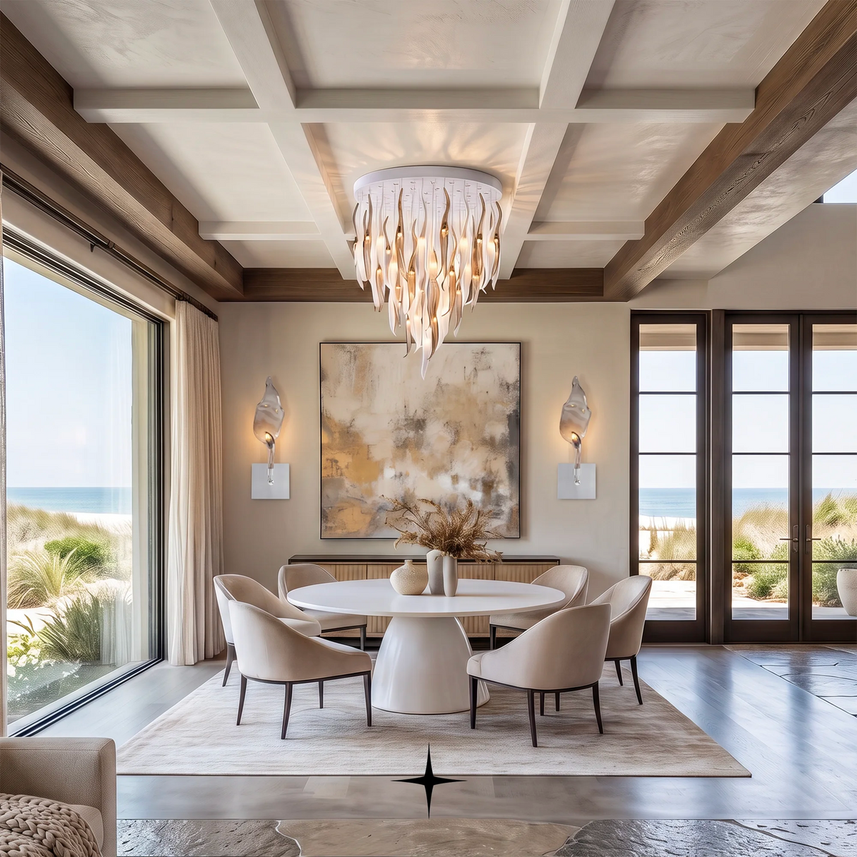 Grand Shine Chandelier featuring dripping golden crystals and mesmerizing light reflections.