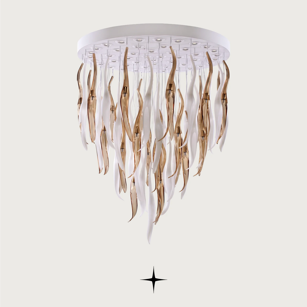 Grand Shine Chandelier featuring dripping golden crystals and mesmerizing light reflections.