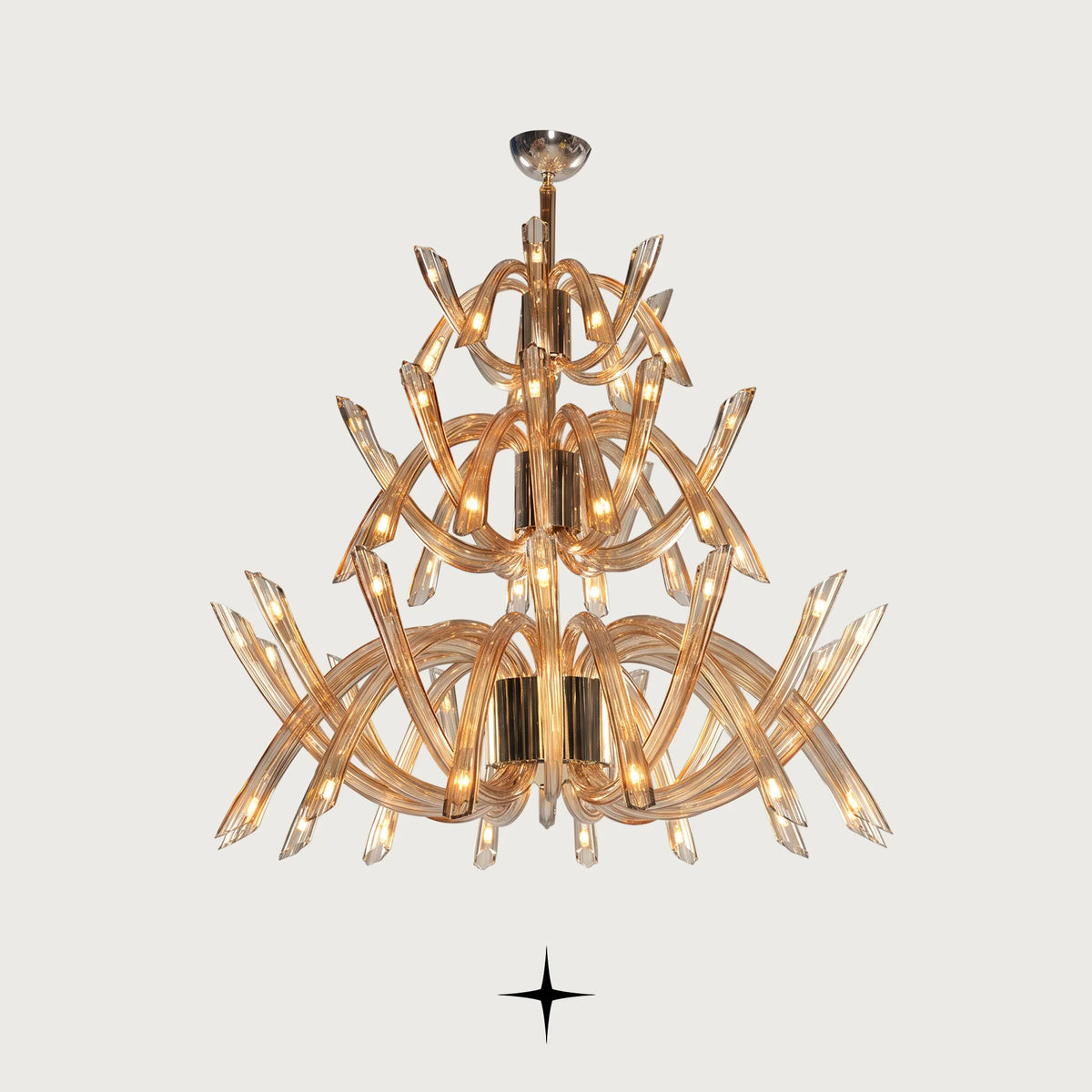 Grand Sierra Chandelier featuring post-modern golden crystal design in a grand multi-tier silhouette