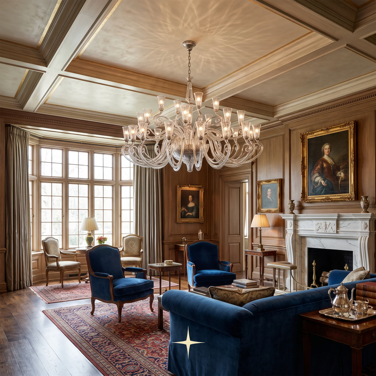 Grand Sophia Chandelier featuring chic elongated crystal arms available in five chandelier sizes and a wall fixture.