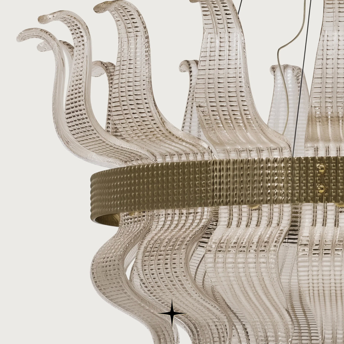 Close-up detail of Murano-style glass leaves on Helena gold chandelier
