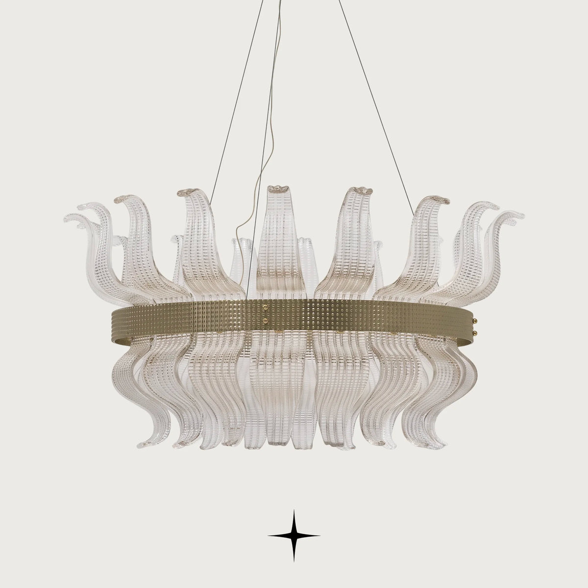 Helena modern Murano-style glass round chandelier with golden brass frame