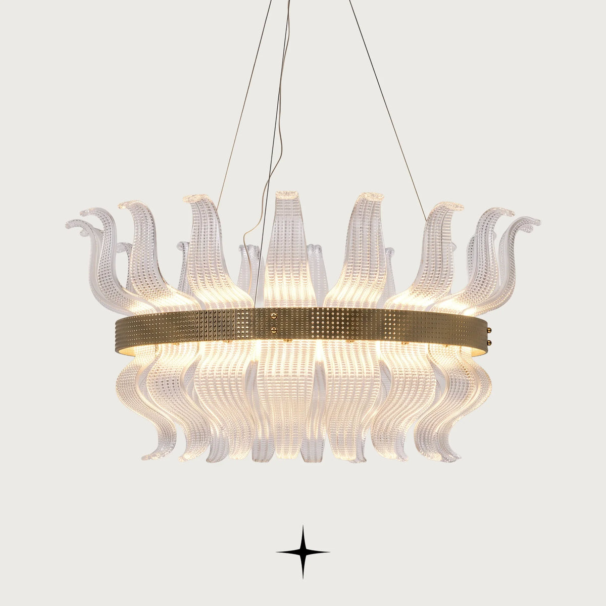 Helena modern Murano-style glass round chandelier with golden brass frame