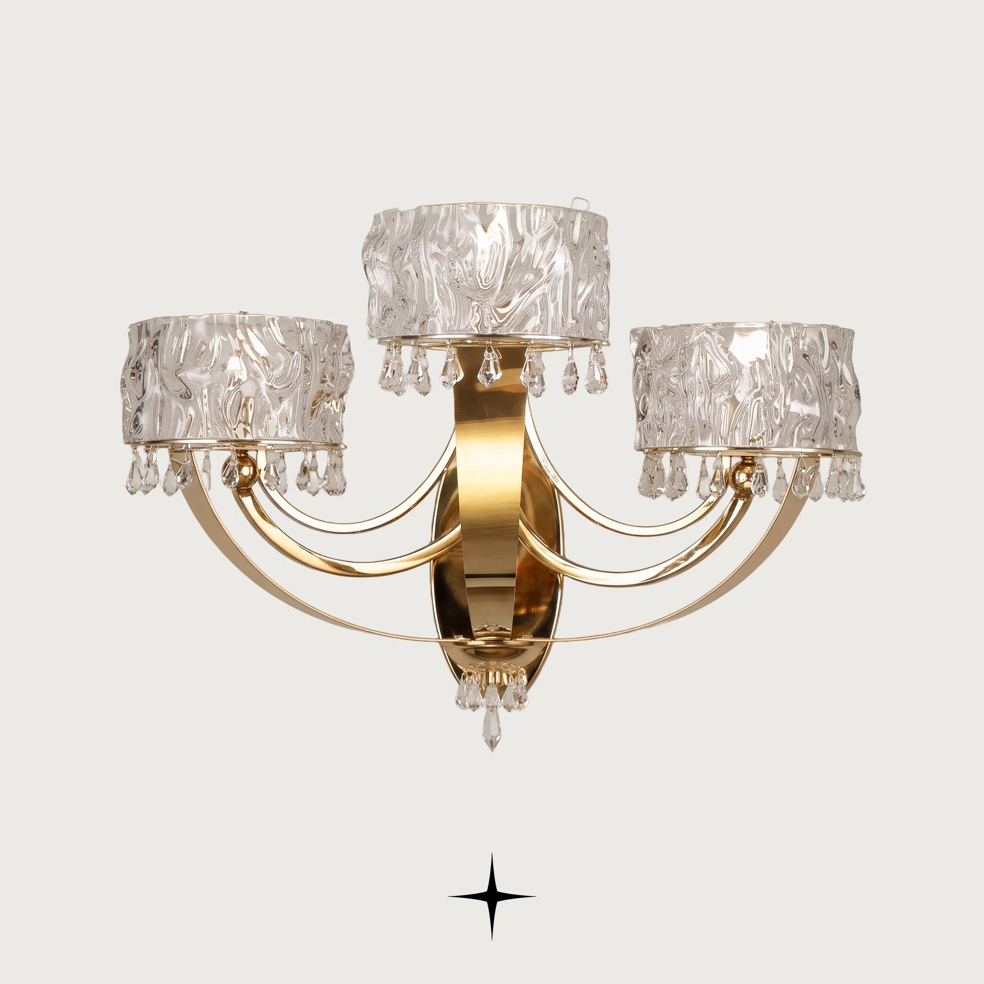 Imperial Wall classic crystal sconce with 3 lights and gold arm on light grey background
