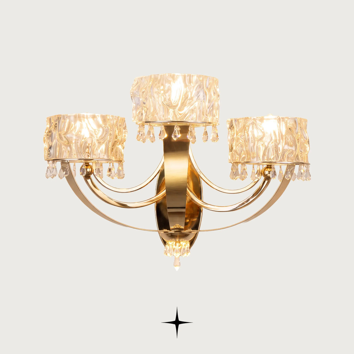 Imperial Wall classic crystal sconce with 3 lights and gold arm on light grey background