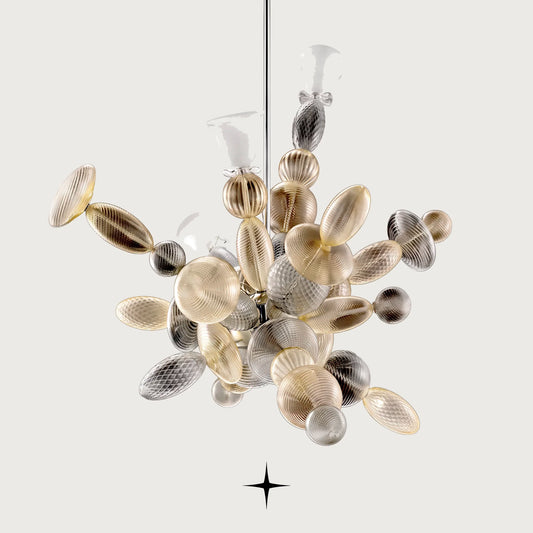 Lambada modern Murano-style multi-technique glass chandelier on light grey background off