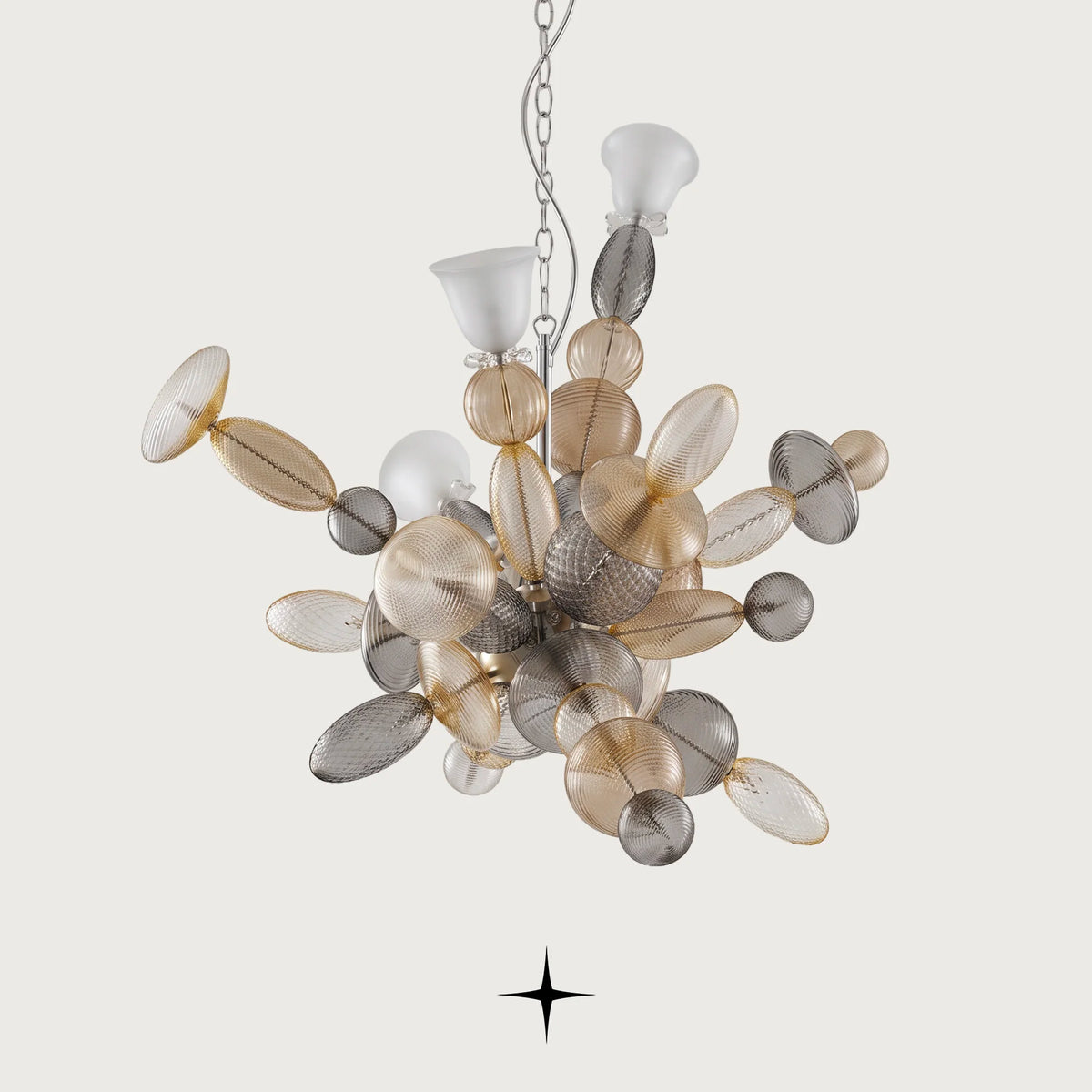 Lambada modern Murano-style multi-technique glass chandelier on light grey background