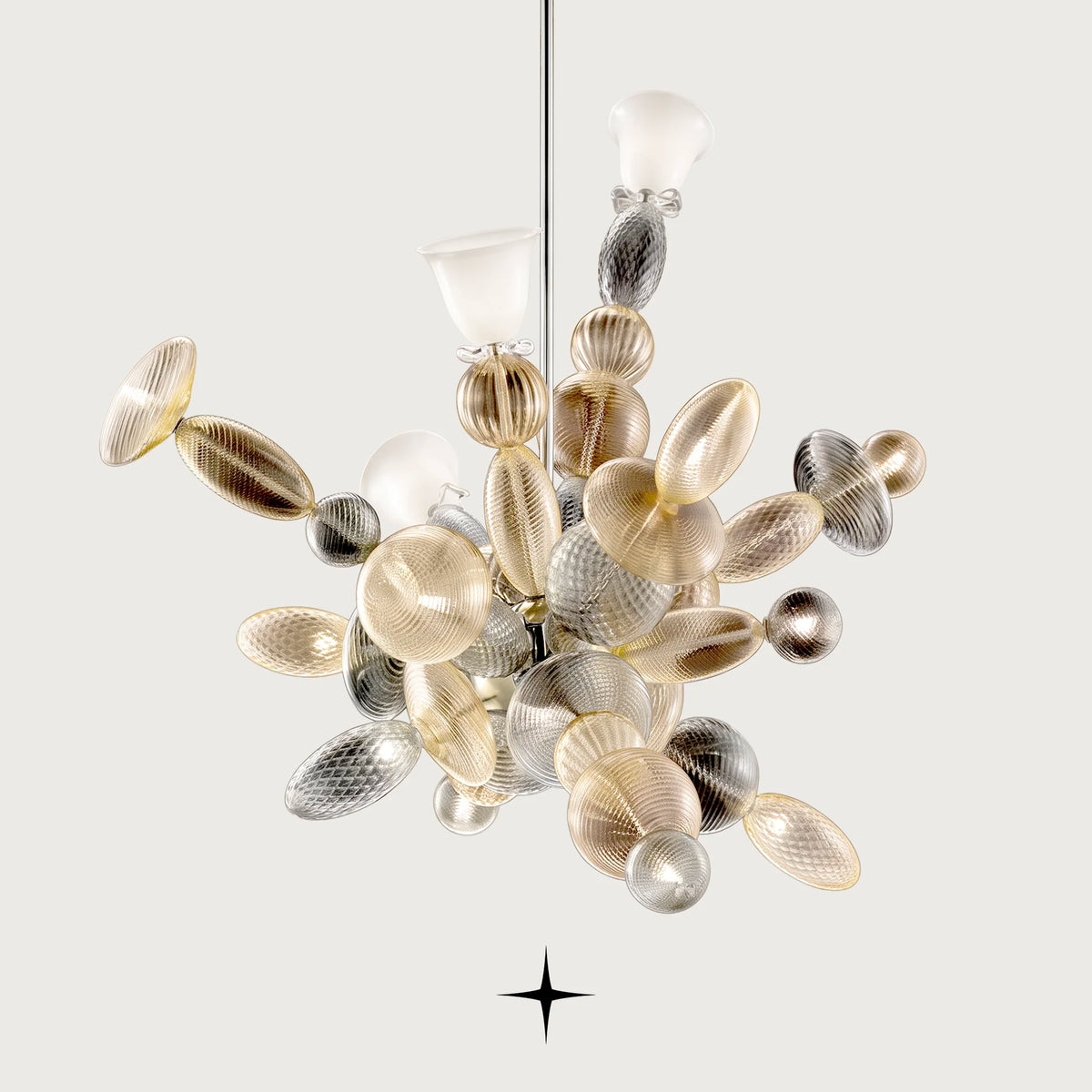 Lambada modern Murano-style multi-technique glass chandelier on light grey background