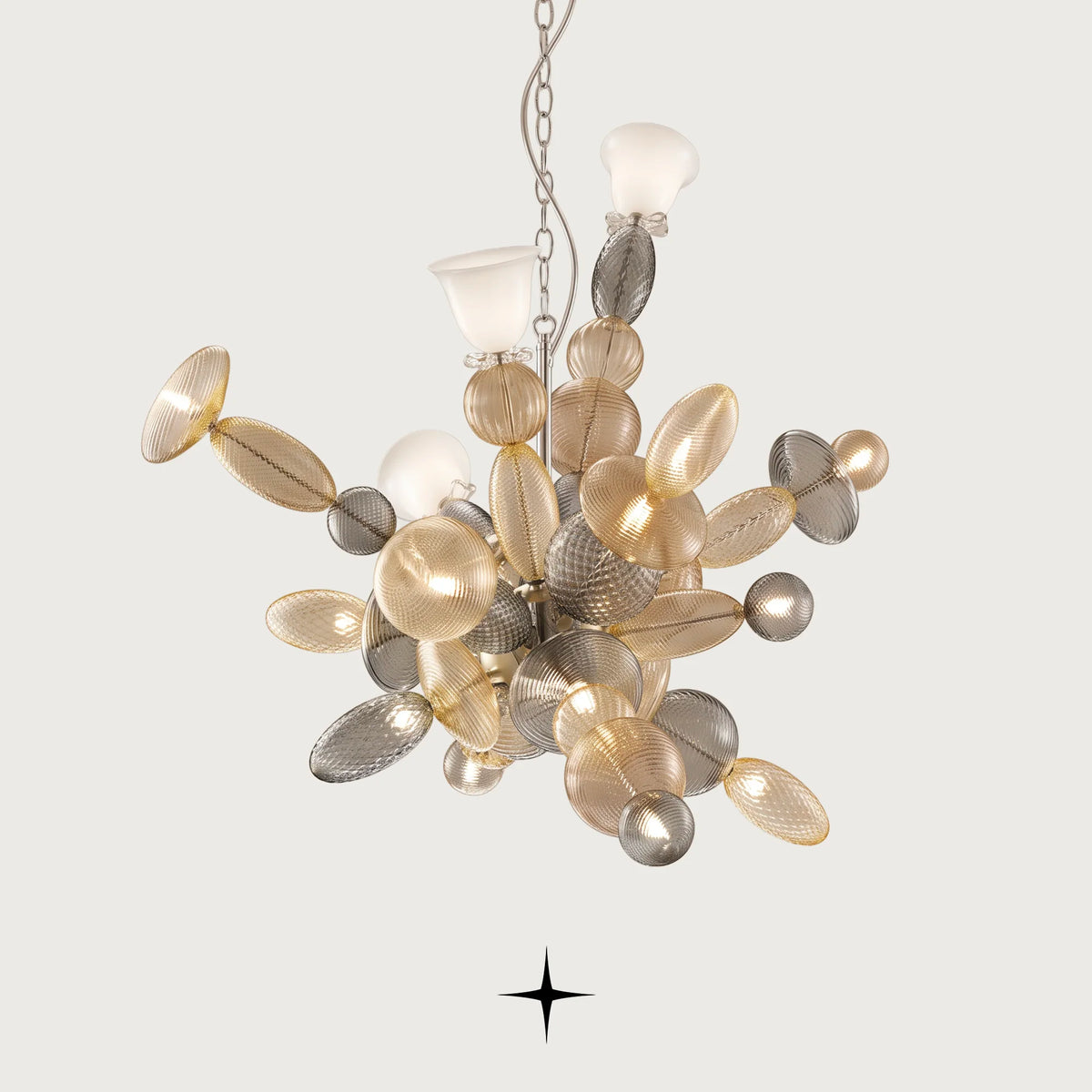 Lambada modern Murano-style multi-technique glass chandelier on light grey background