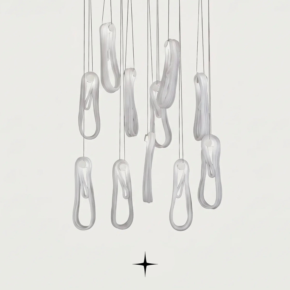 Lavadora twisted glass chandelier suspended in a modern luxury bedroom setting