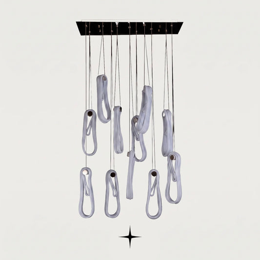 Lavadora modern twisted glass loop pendant chandelier on light grey background