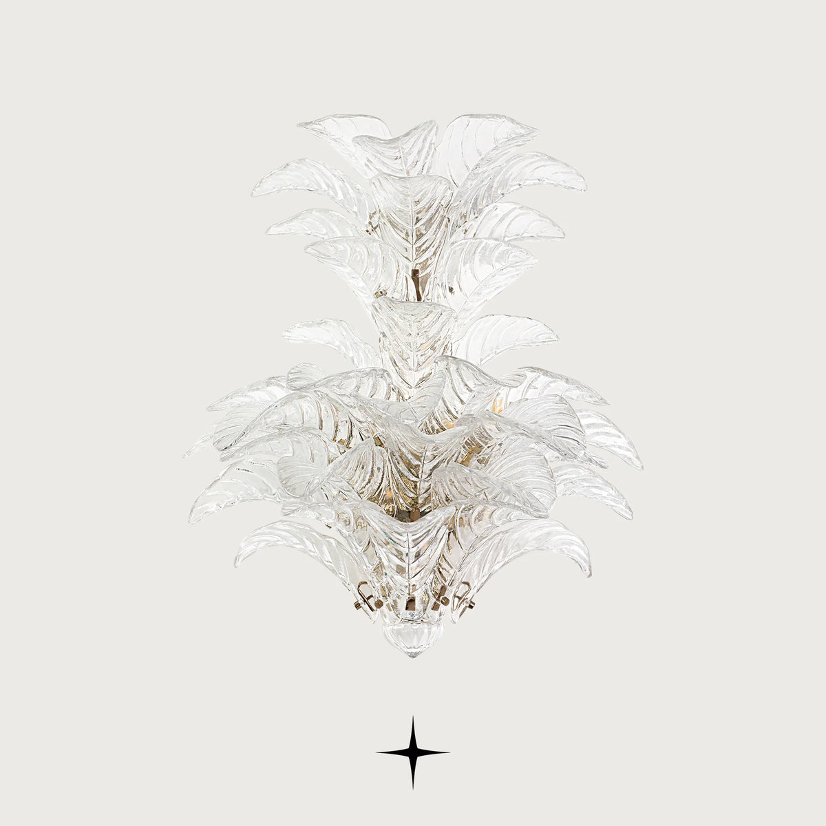 Lavish Madam Murano glass leaf wall sconce with golden nickel frame on a light grey background