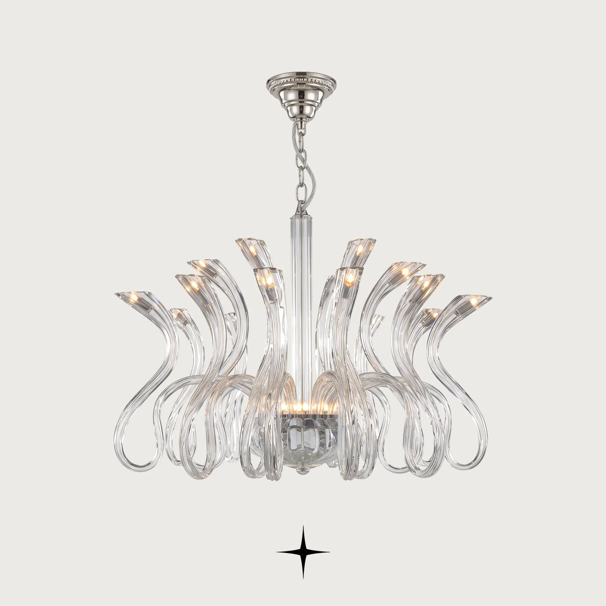 Lavish Amara Chandelier featuring chic elongated crystal arms in a clear luxury design across three sizes