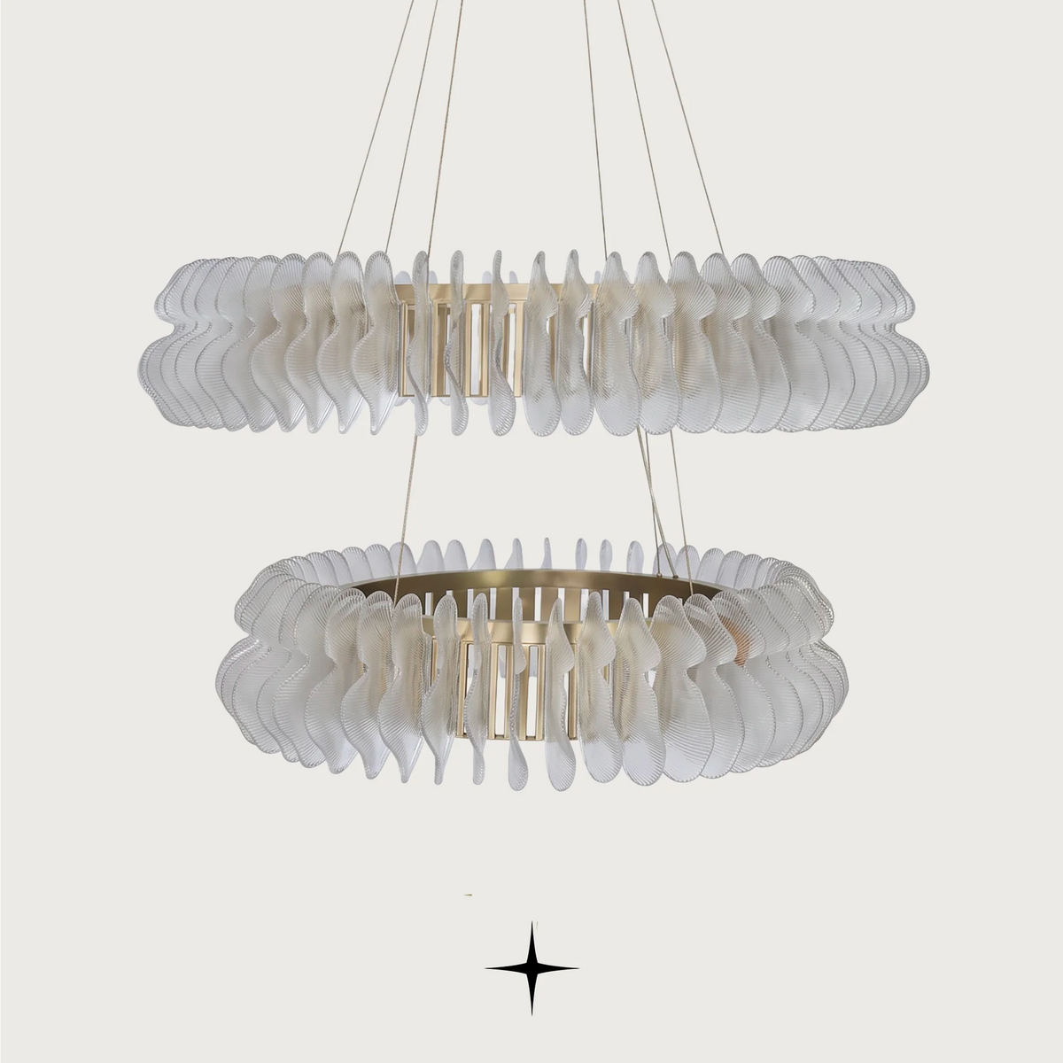 Lavish Camilla two-tiered luxury chandelier with gold frame and crystal leaves