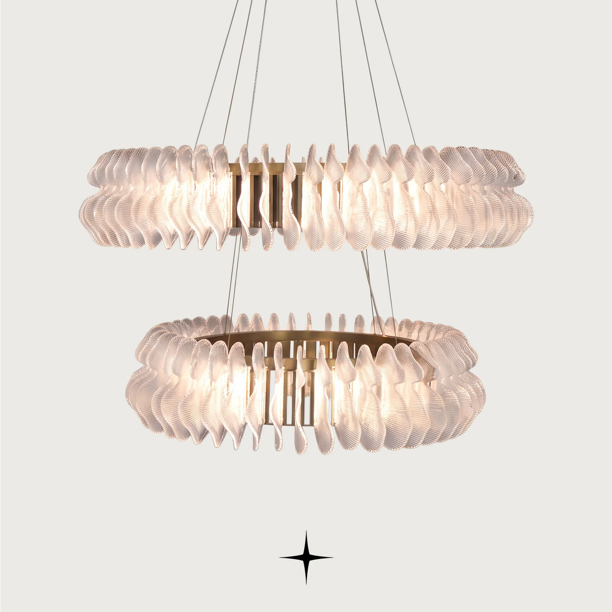 Lavish Camilla two-tiered luxury chandelier with gold frame and crystal leaves