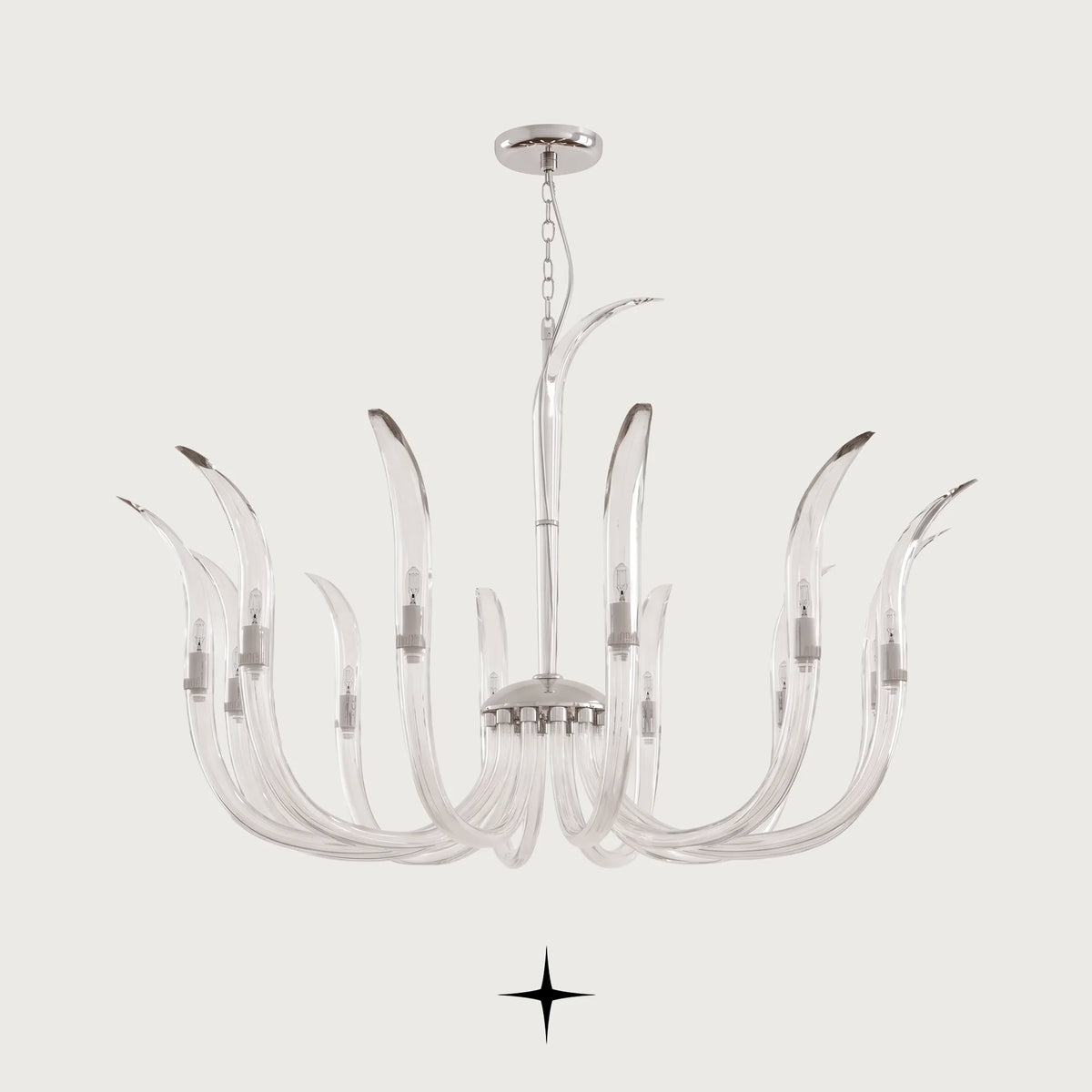 Lavish Dazzle Chandelier featuring elegant flame-shaped clear glass arms and fine crystal craftsmanship