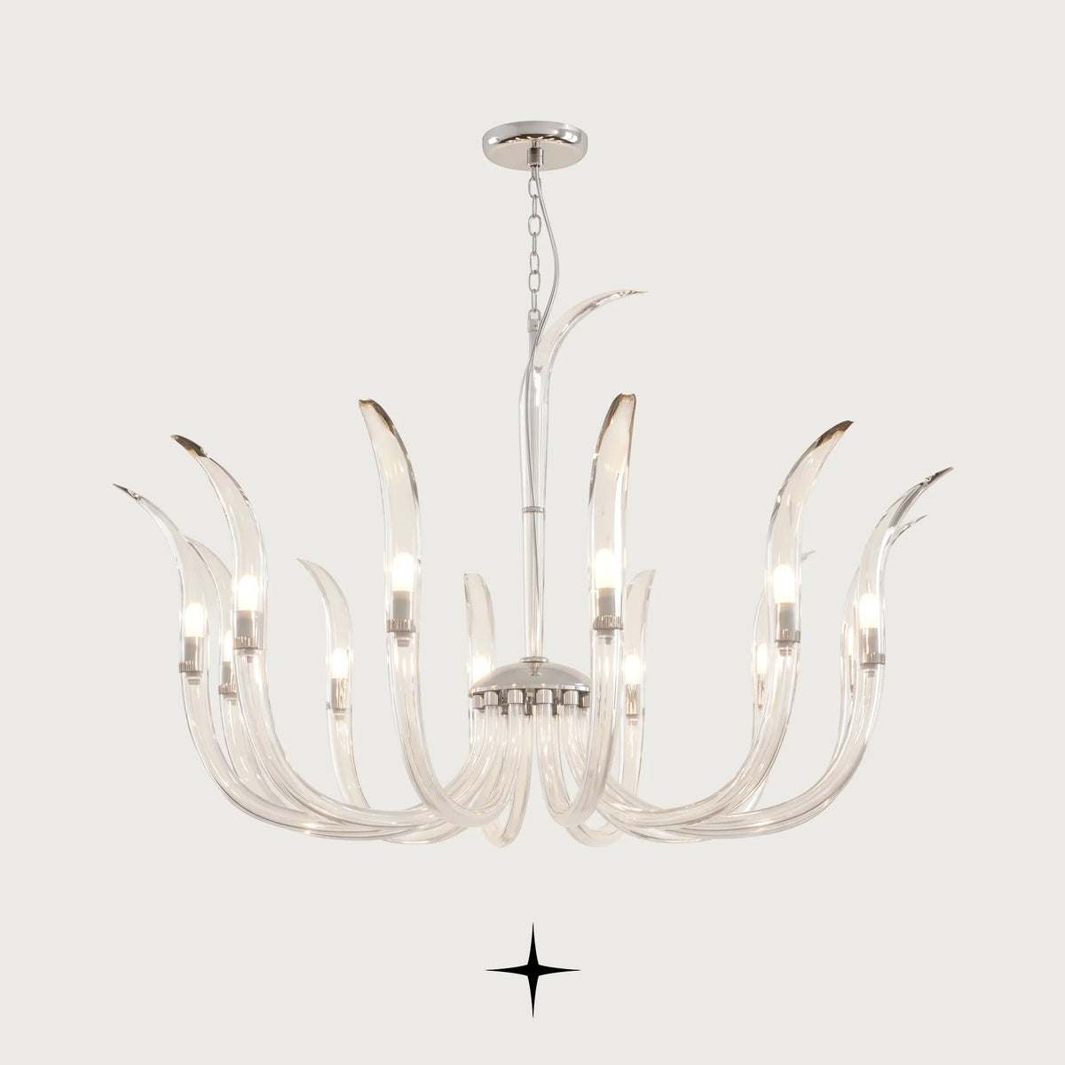 Lavish Dazzle Chandelier featuring elegant flame-shaped clear glass arms and fine crystal craftsmanship