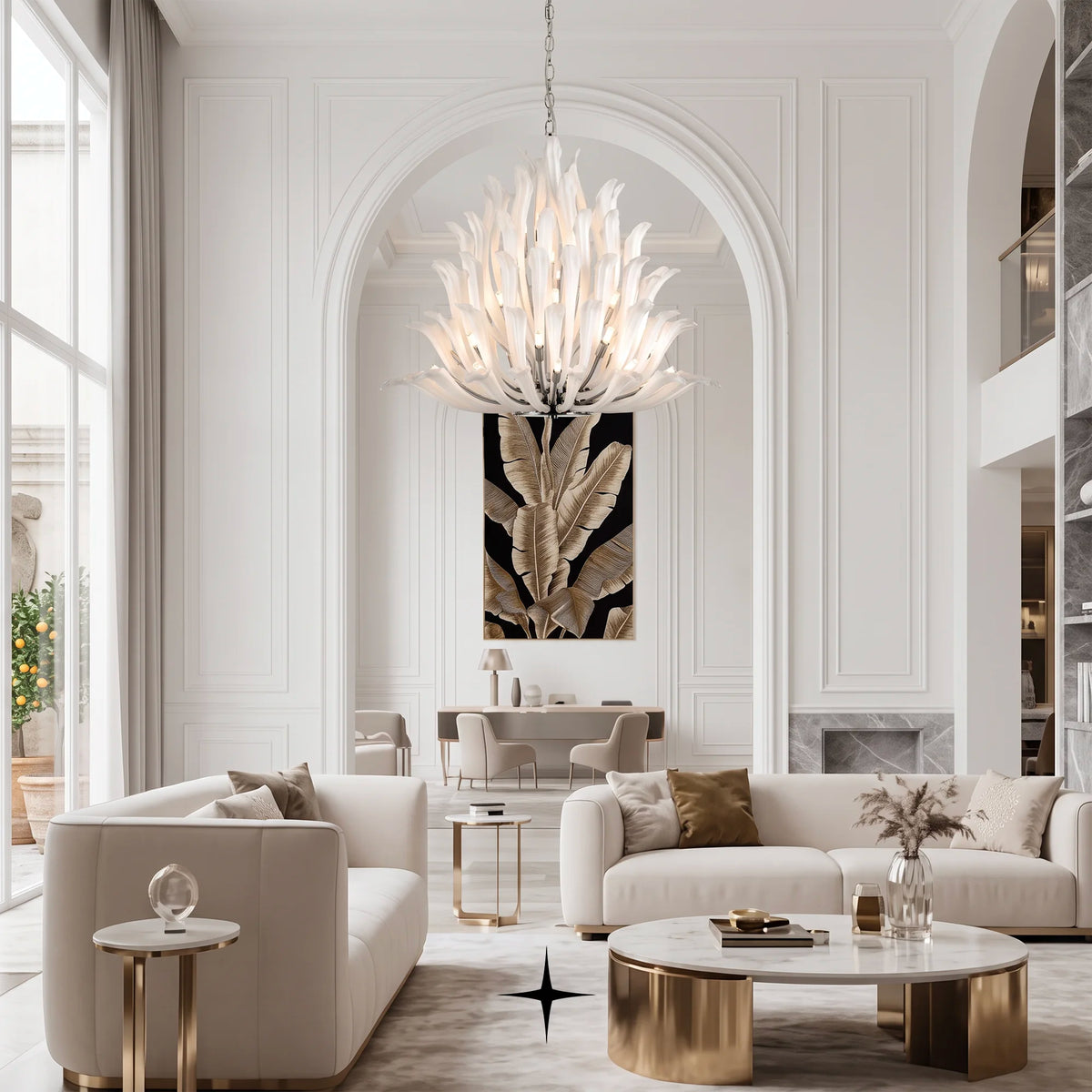 Lavish Flora Chandelier featuring flower-inspired matte white crystals in a botanical luxury design