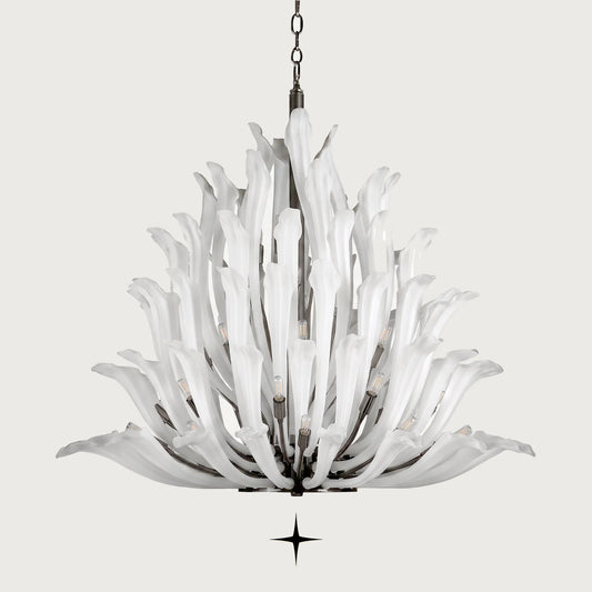 Lavish Flora luxury matte white crystal flower chandelier isolated on grey background