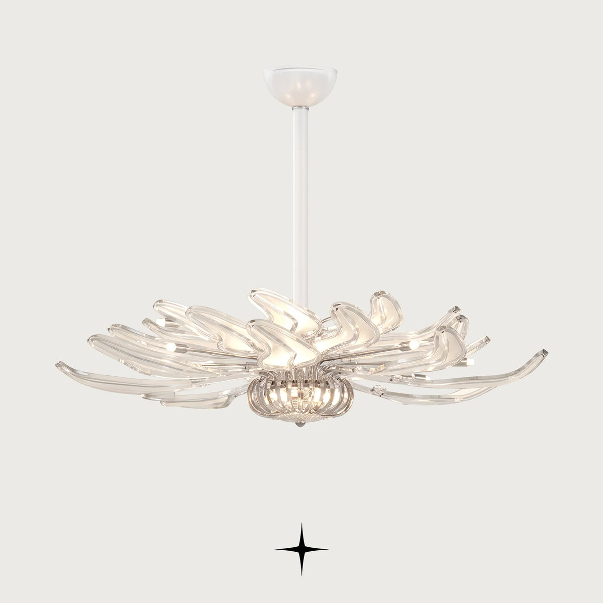 Lavish Grace Chandelier featuring a wide radial display of clear crystal glass petal arms