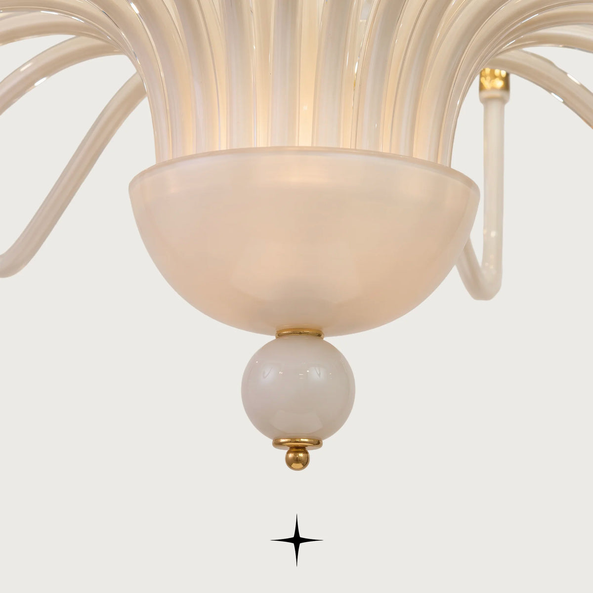 Lavish Harmony Chandelier featuring multi-tiered sweeping white glass arms with candle lights