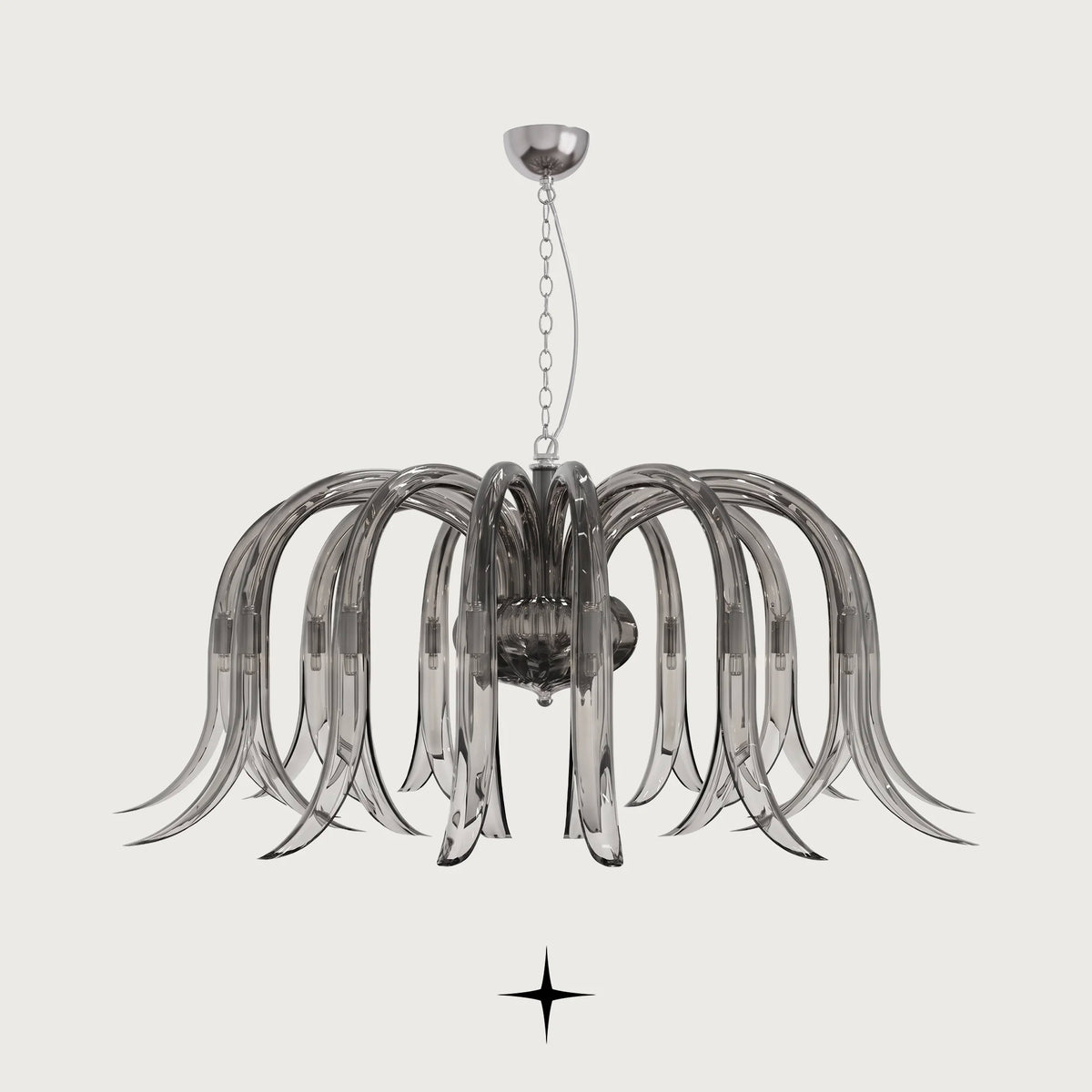 Lavish Isadora Chandelier featuring emerald-green handcrafted crystal glass flower arms facing downward