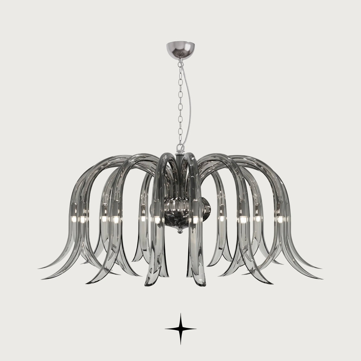Lavish Isadora Chandelier featuring emerald-green handcrafted crystal glass flower arms facing downward
