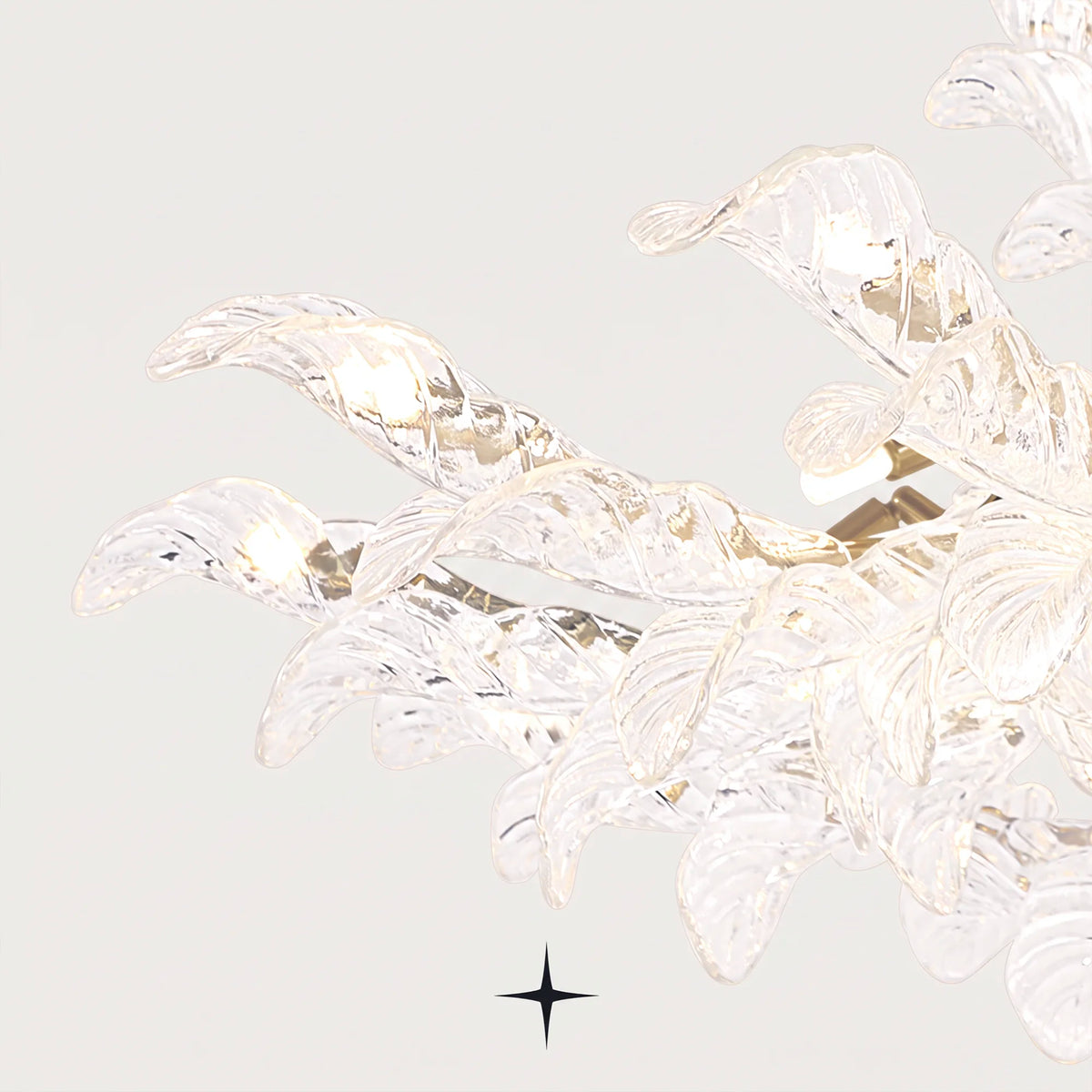 Close-up detail of handcrafted Murano style glass leaves on Lavish Madam chandelier