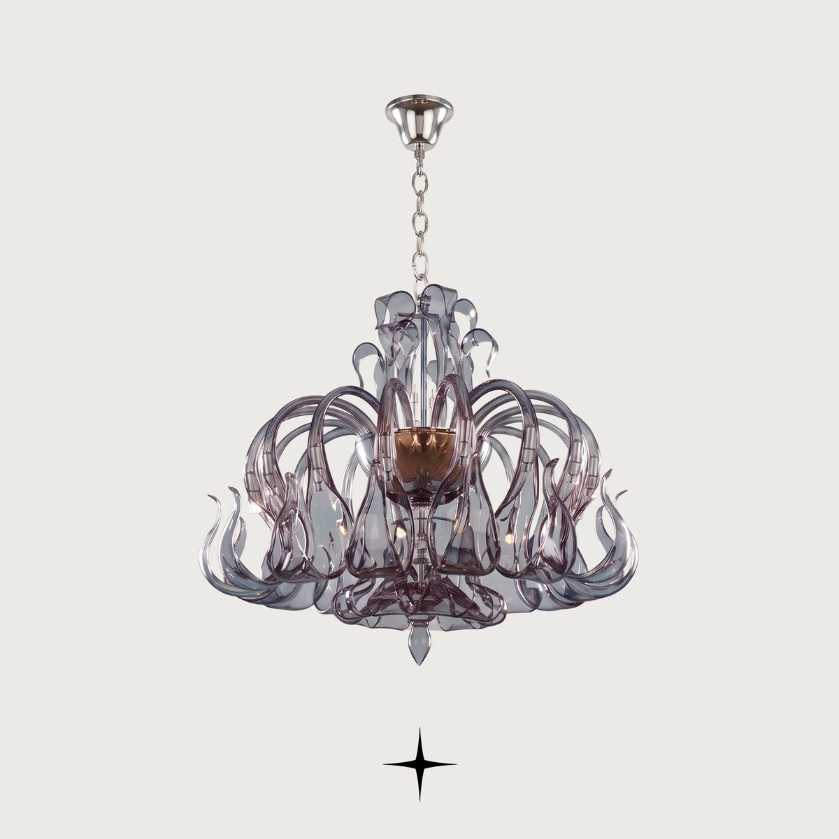 Lavish Matilda Chandelier featuring elongated bohemian crystal arms in vibrant hues across four size variants