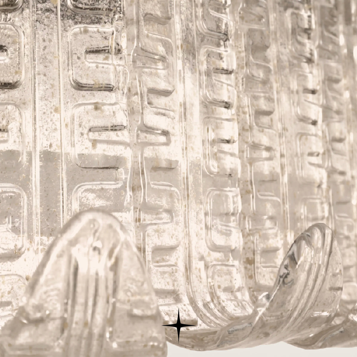 Close-up side detail of handcrafted crystal glass leaves on Lavish Montreal grand chandelier
