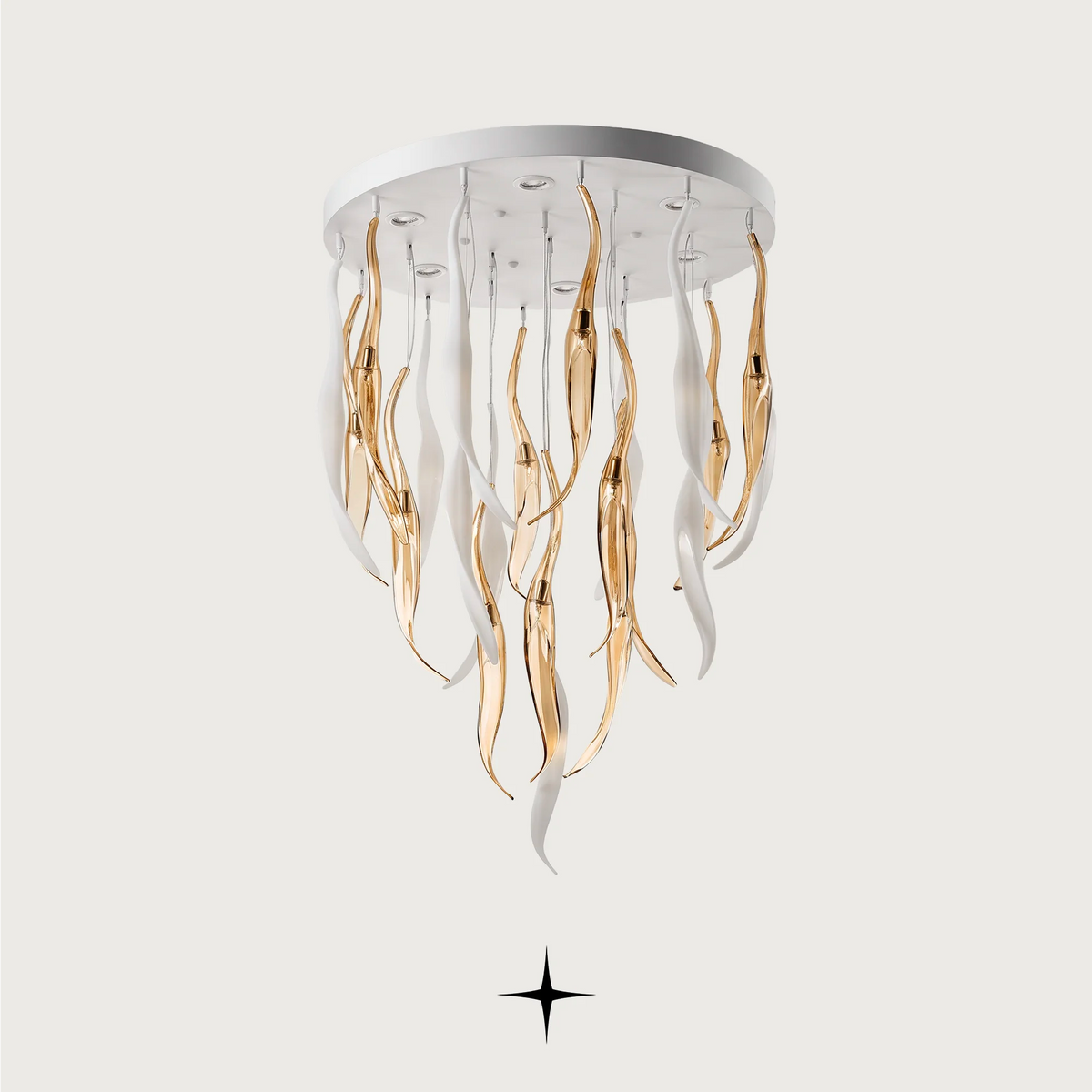 Lavish Shine Chandelier featuring dripping golden crystals and captivating light reflections.