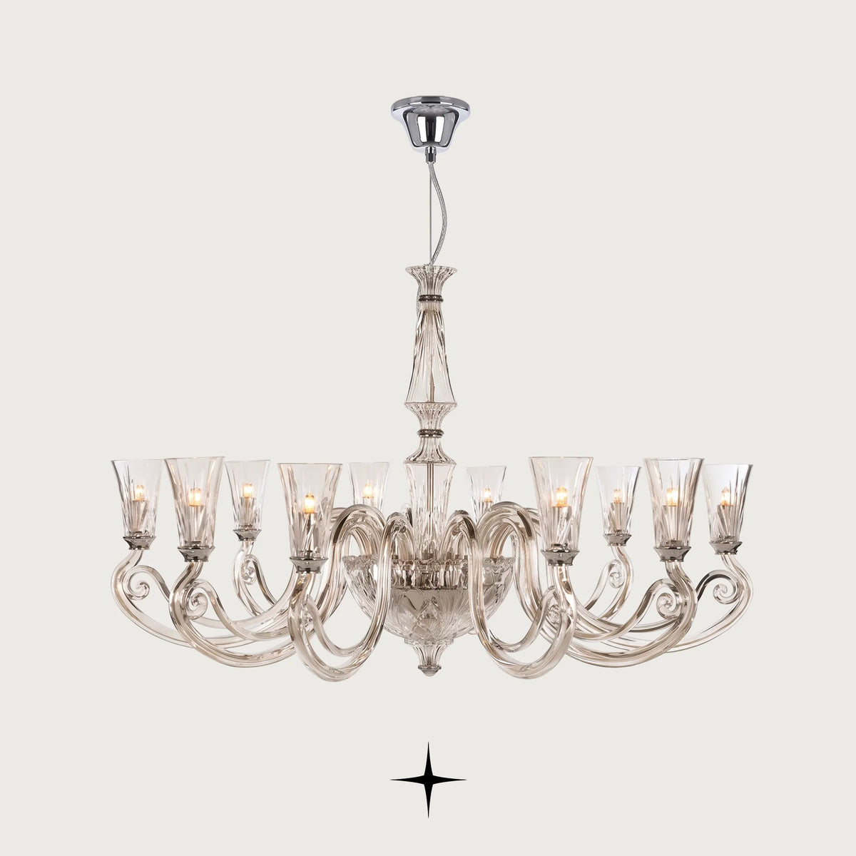 Lavish Sophia Chandelier featuring chic elongated crystal arms in a clear luxury design across five sizes