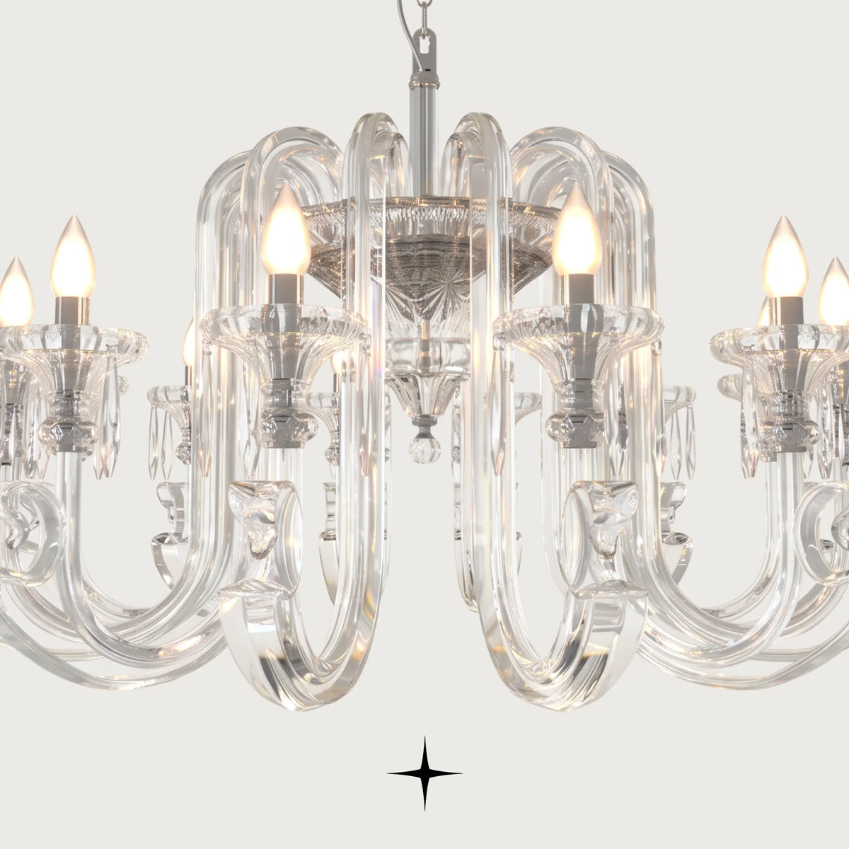 Lavish Twilight Chandelier featuring 12 candle-style lights set on clear Bohemian crystal arms