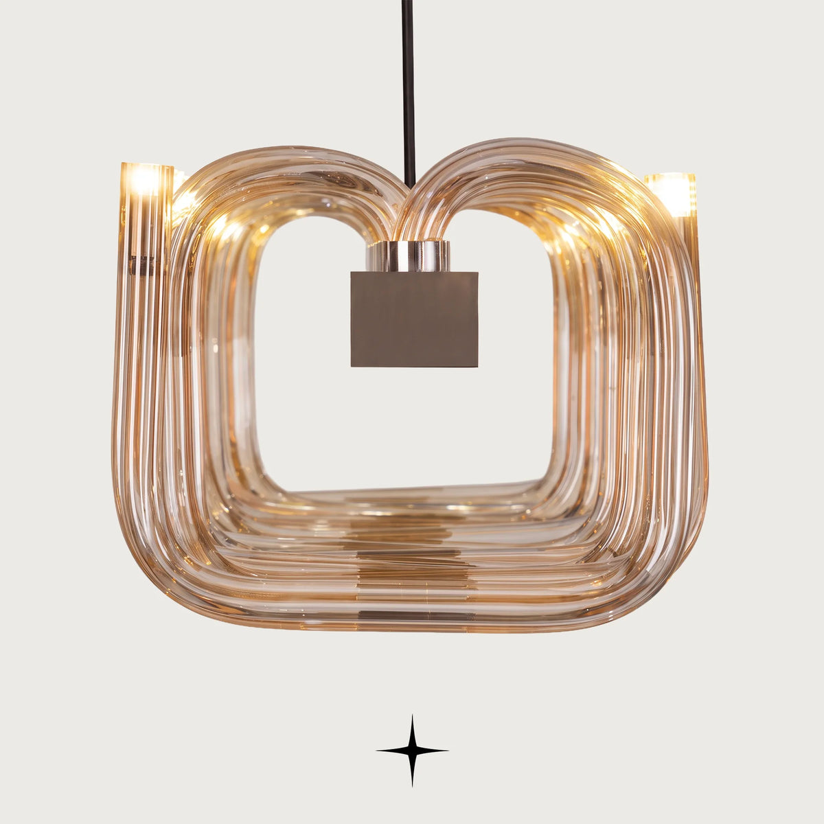 Linear Fantasia chandelier featuring geometric arms fashioned from luxurious Bohemian crystal