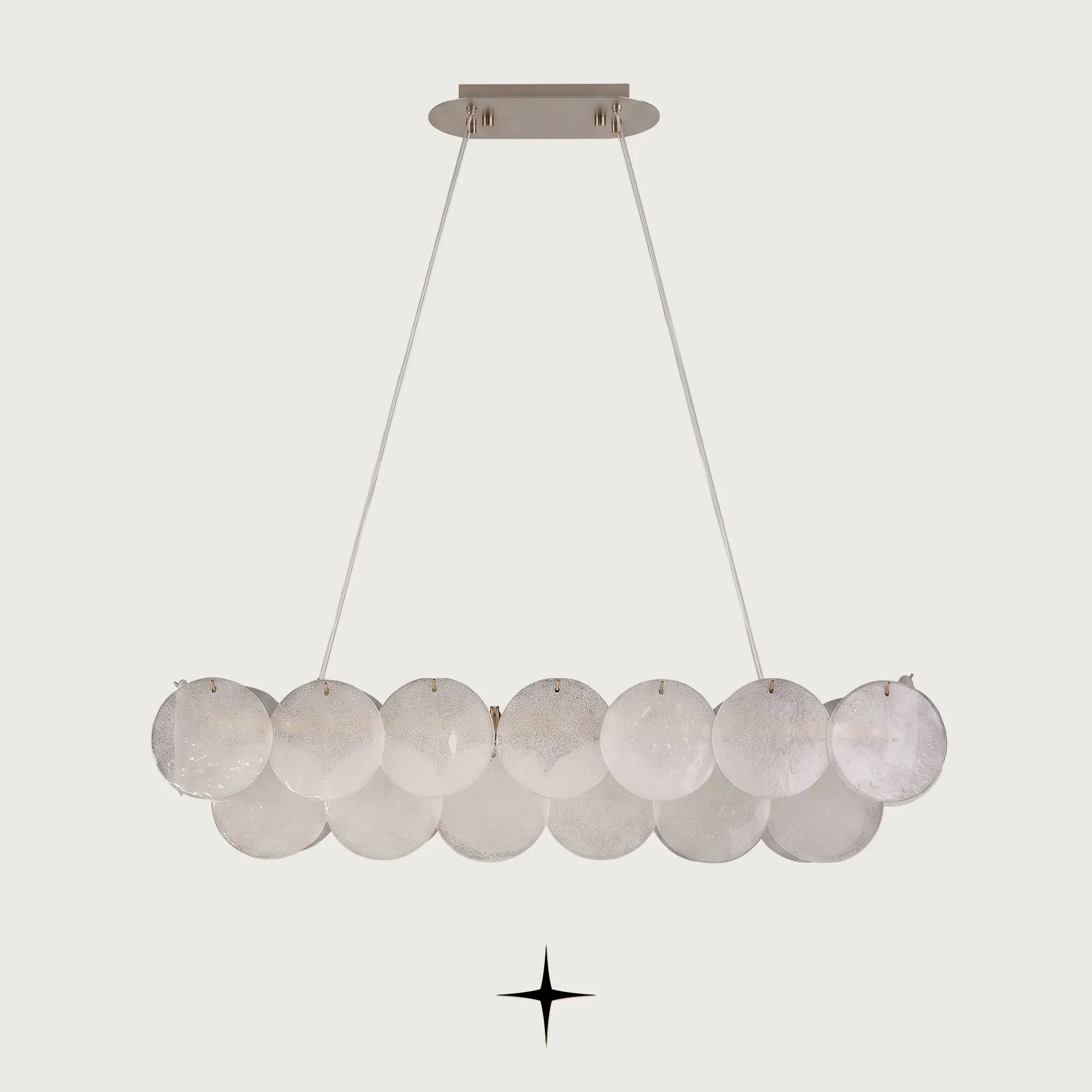 Linear Lunaria horizontal frosted glass disc chandelier on light grey background