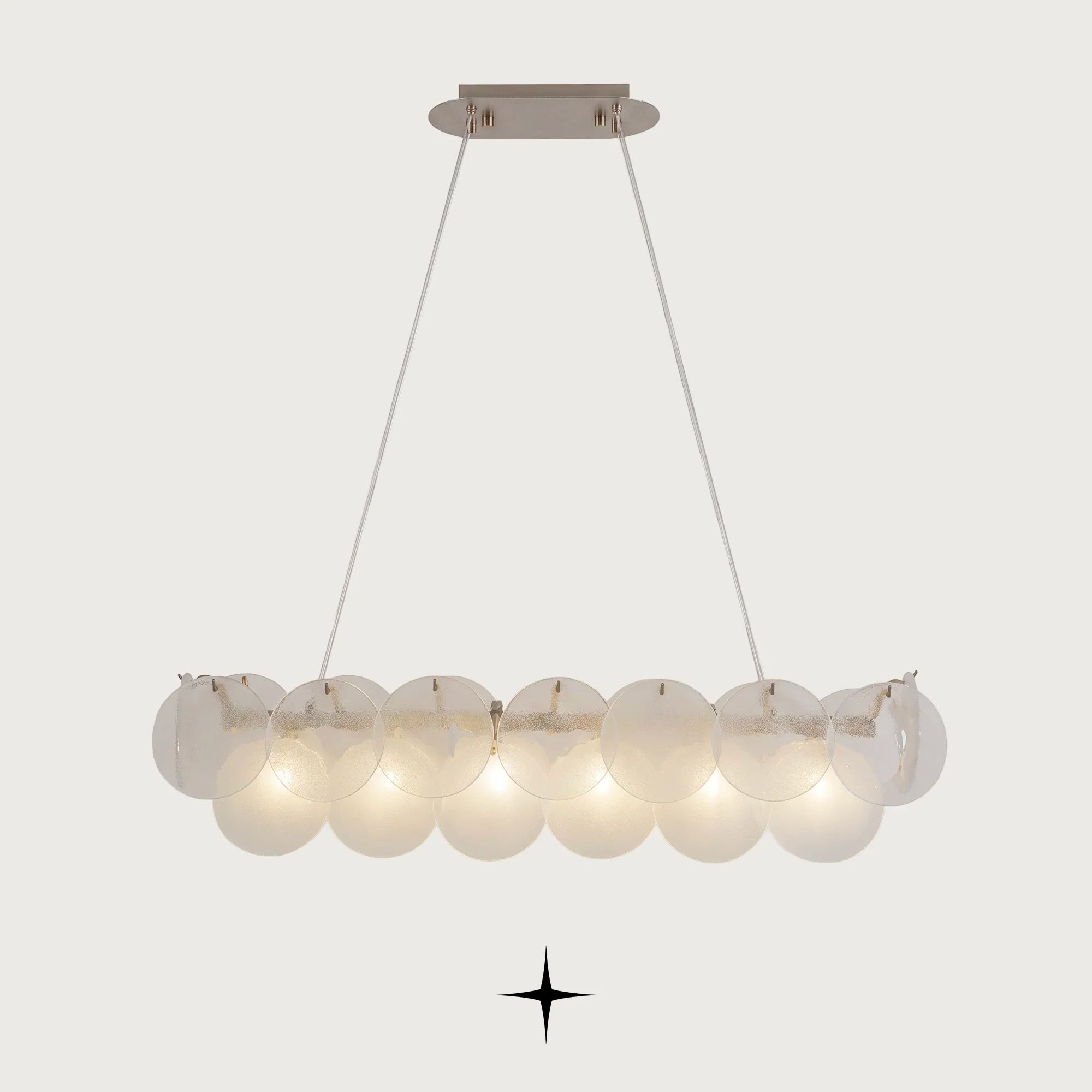 Linear Lunaria horizontal frosted glass disc chandelier on light grey background