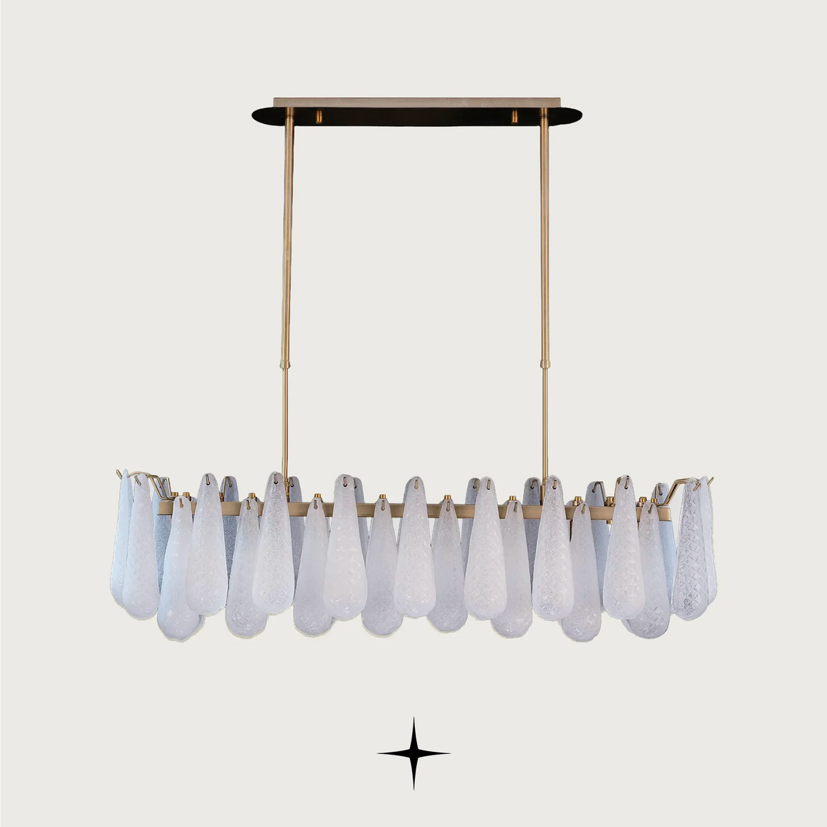 Linear Miranda horizontal glass droplet pendant fixture on light grey background