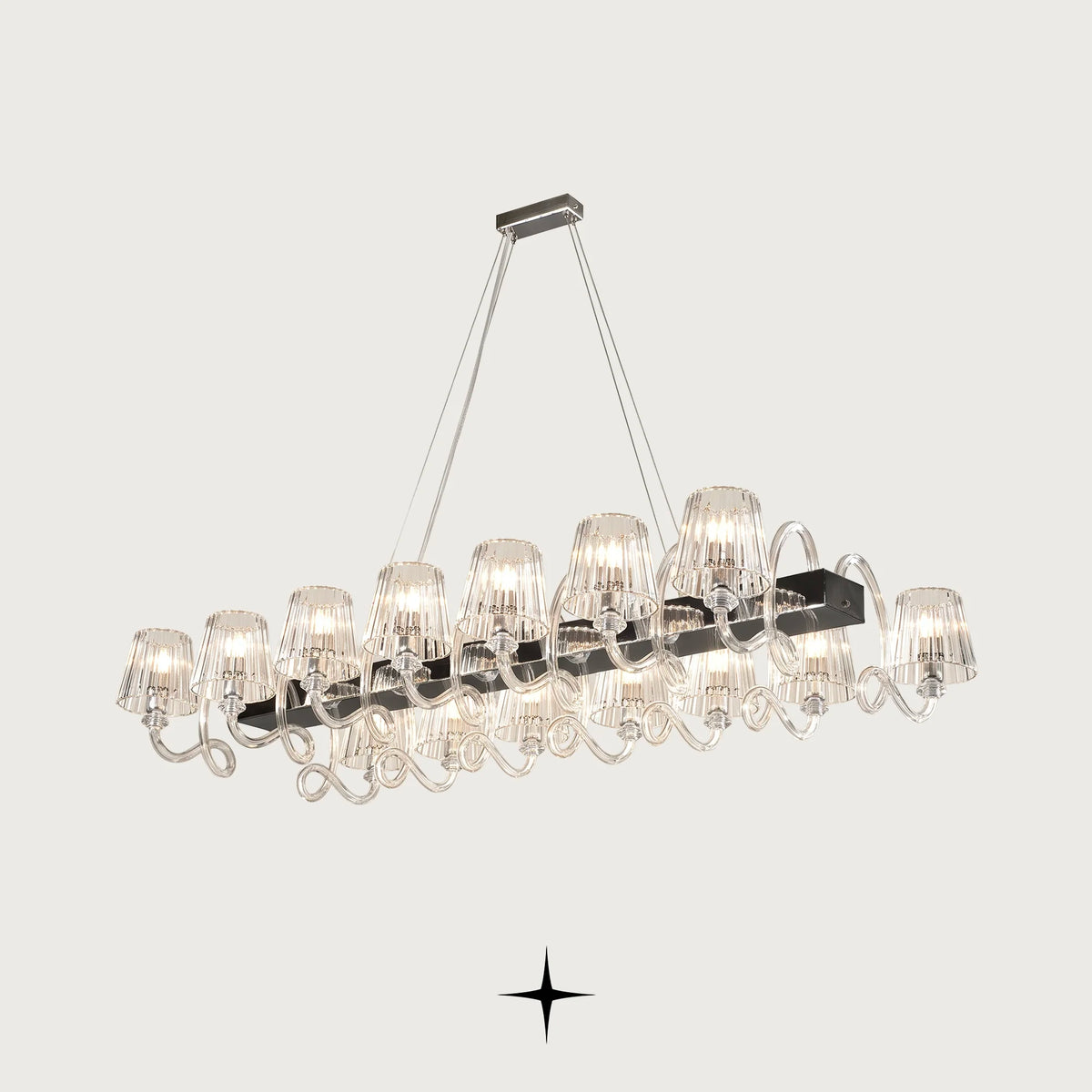 Linear Penelope chandelier featuring chic classic crystal headlamps with a contemporary twist