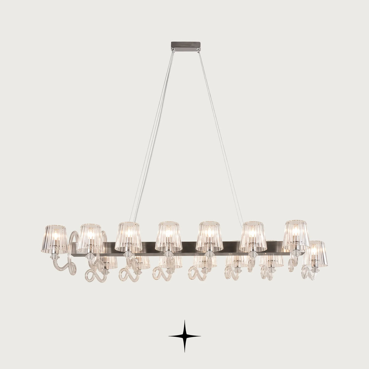 Linear Penelope chandelier featuring chic classic crystal headlamps with a contemporary twist