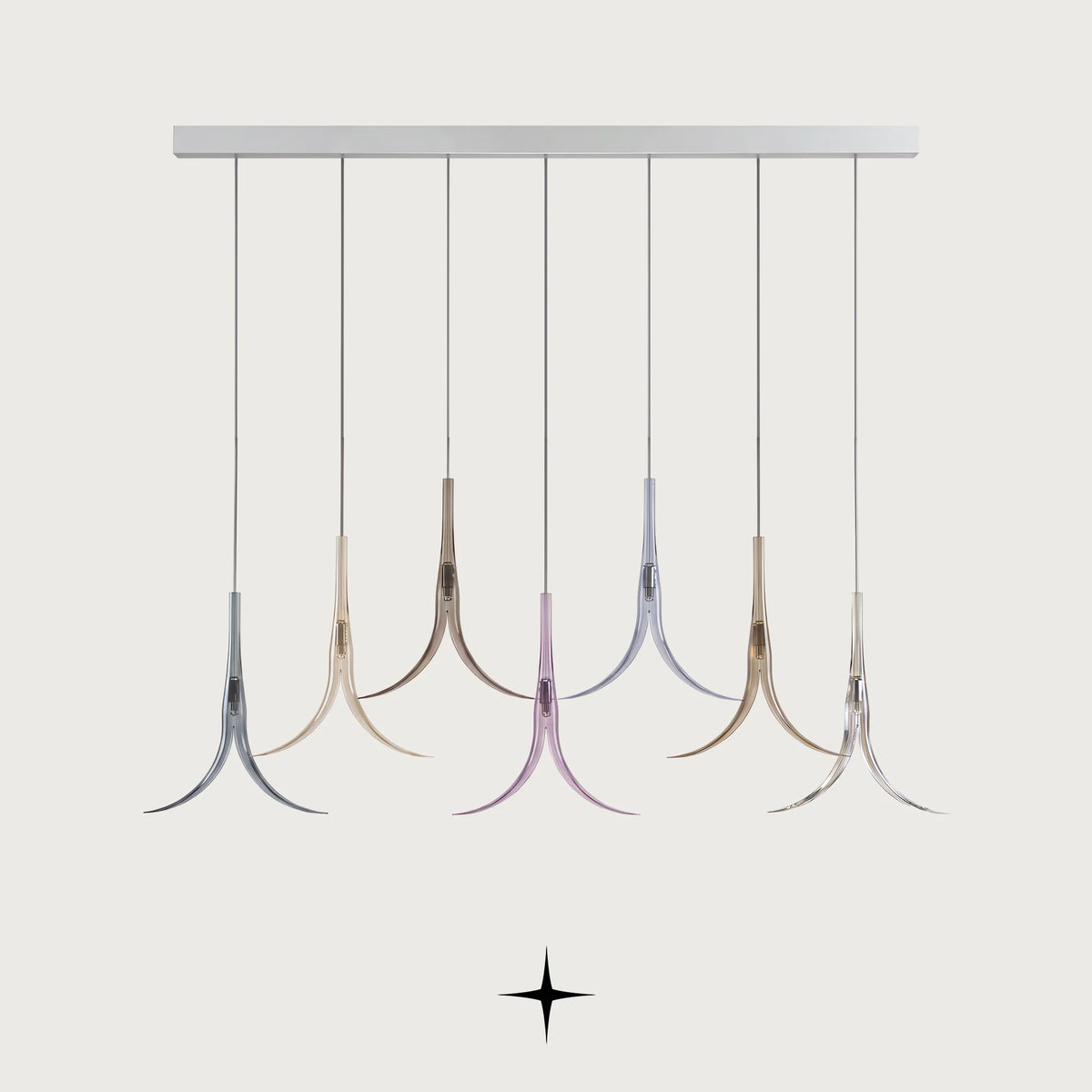 Linear Solomon chandelier featuring drop-down white and green Bohemian crystal flowers