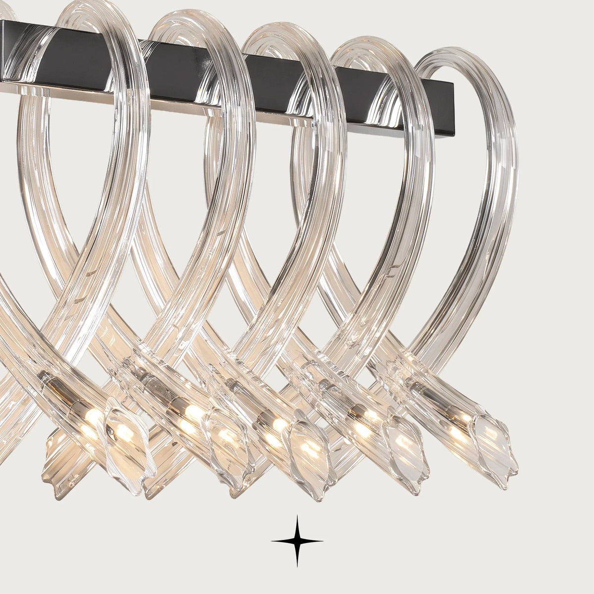 Linear Twist chandelier featuring post-modern design and sophisticated twisted glass elements