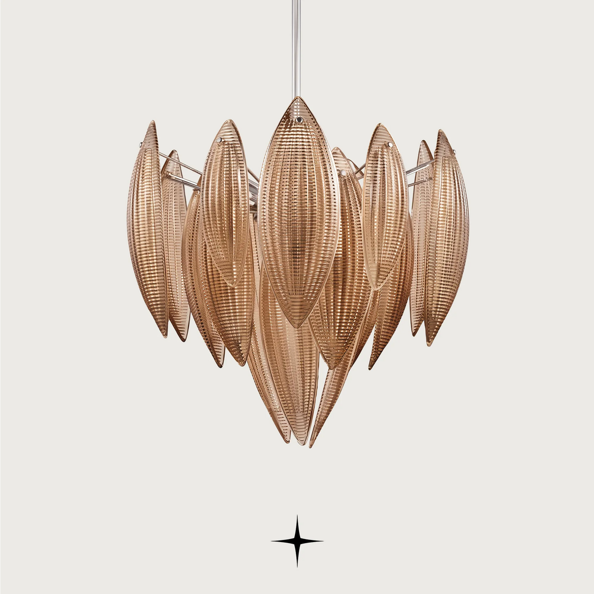 Lotus luxury circular chandelier featuring amber crystal lotus glass leaves and gold core frame